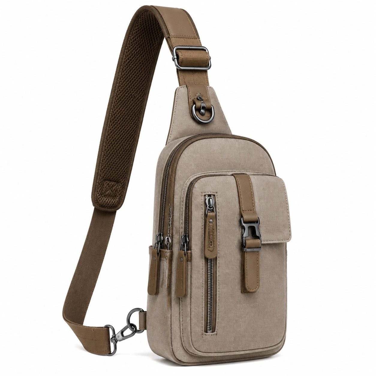 Borsa a tracolla 18 x 8 x 31 cm in tessuto sintetico beige con tasche multiple stile urbano