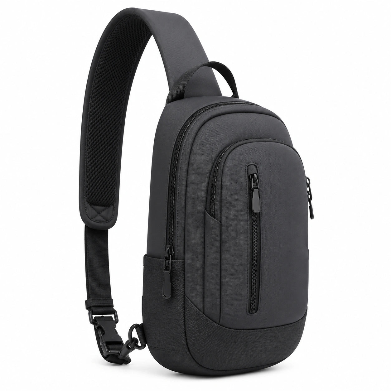 Borsello a tracolla 18×8×32 cm in tessuto nero per uso quotidiano con tasche con zip