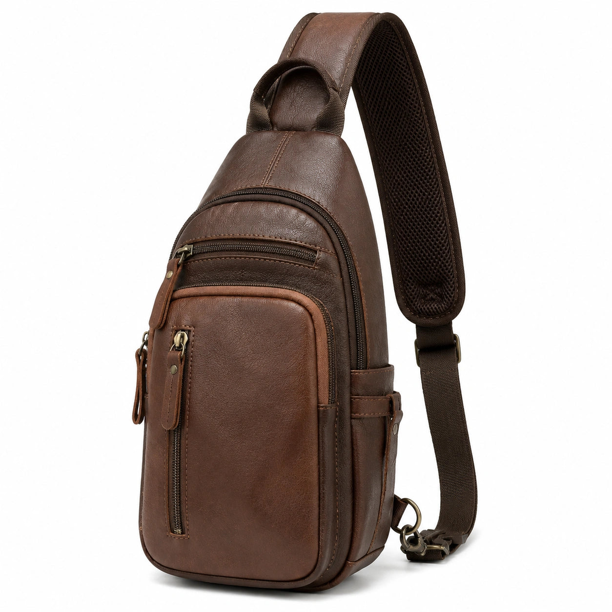 Borsa monospalla 18 x 8 x 32 cm in similpelle marrone con tasche a cerniera per uso quotidiano