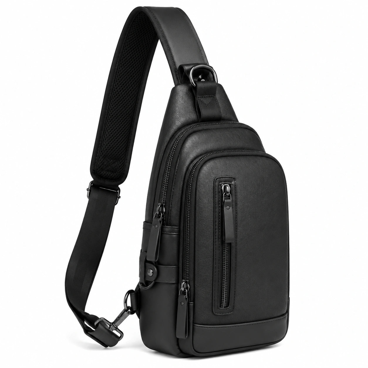 Borsa a tracolla 18 × 8 × 32 cm in similpelle nera con tasche zip