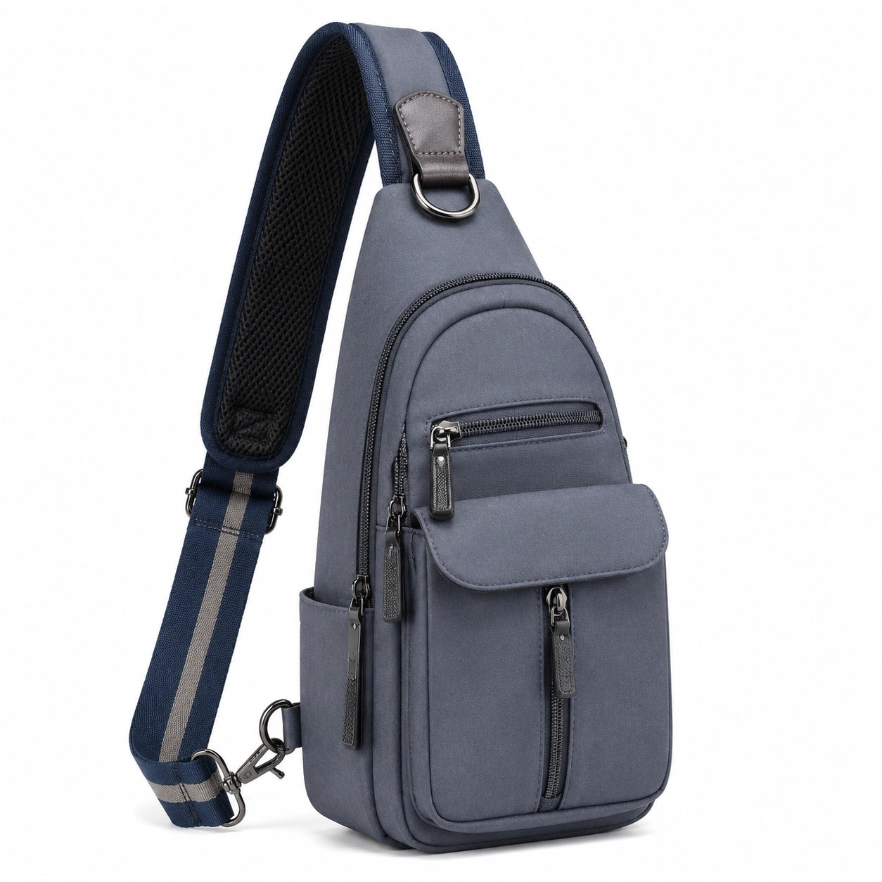 Borsa a tracolla 18×10×32 cm in tessuto sintetico blu grigio con tasche multiple