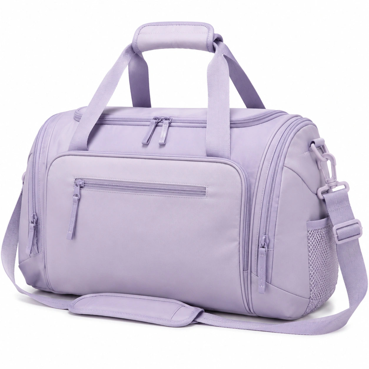Borsone da viaggio 45 x 25 x 28 cm in poliestere lilla con tasche e tracolla regolabile