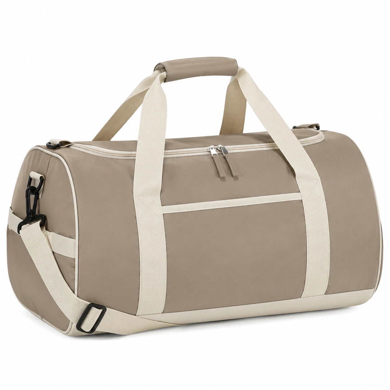 Borsone da viaggio 50 x 25 x 30 cm in tessuto beige con tracolla regolabile