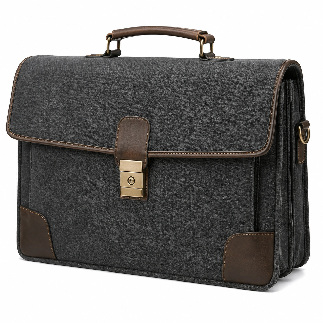Borsa portadocumenti 40 × 10 × 30 cm in materiale sintetico nero e marrone - stile professionale a soffietto