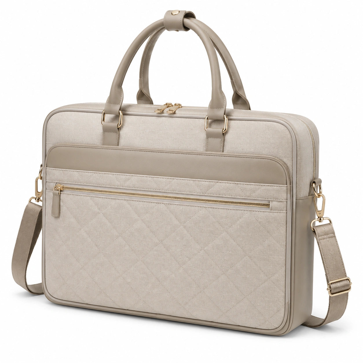 Borsa portadocumenti 40 x 8 x 30 cm in tessuto beige con tracolla regolabile per computer portatile
