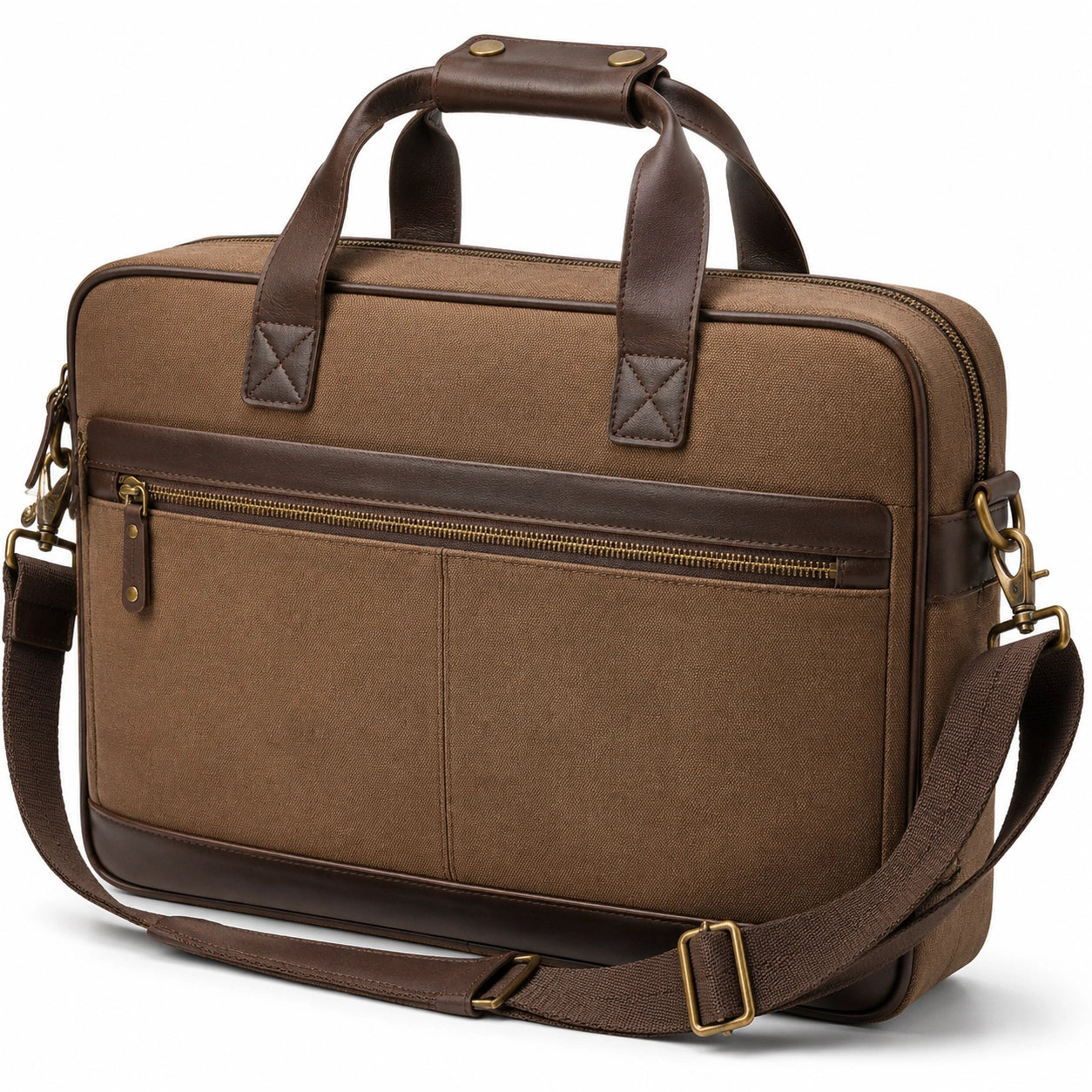 Borsa portadocumenti 40 x 10 x 30 cm in tessuto marrone con dettagli effetto pelle - tracolla regolabile