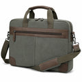 Borsa porta computer 40 x 8 x 30 cm in tessuto verde e similpelle marrone con tracolla