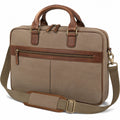 Borsa portadocumenti 40 x 8 x 30 cm in tessuto beige e similpelle marrone con tracolla regolabile