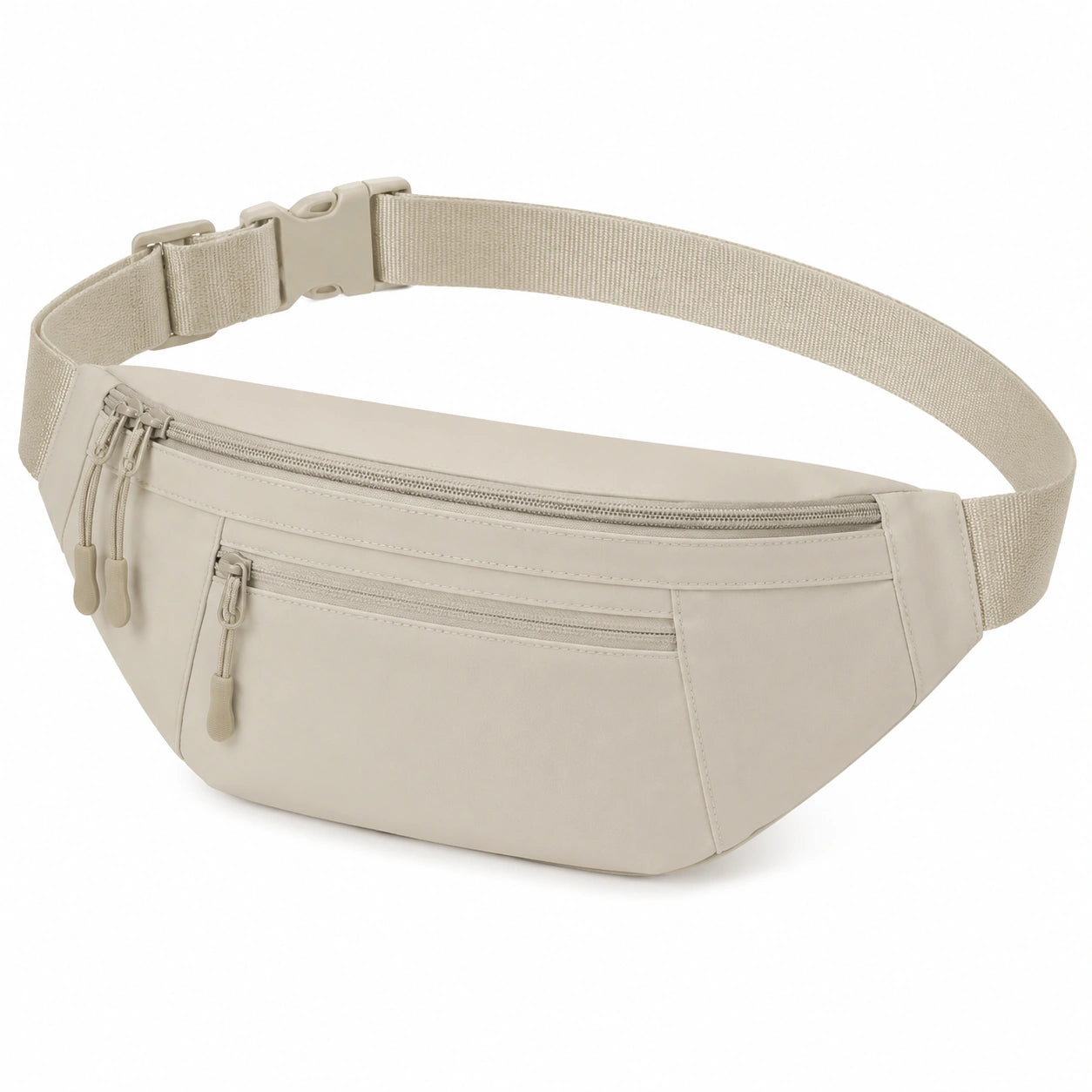 Marsupio 30 x 6 x 14 cm in materiale sintetico beige con cintura regolabile e tasche zip