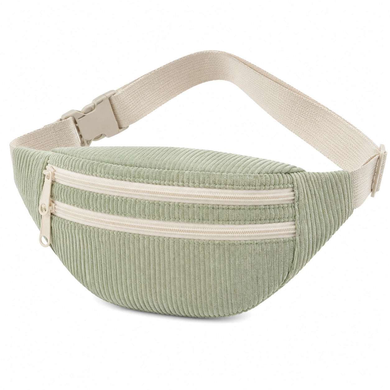 Marsupio 28 x 15 x 7 cm in velluto a coste verde salvia per uso quotidiano - stile casual con doppia tasca