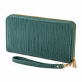 Portafoglio da donna 20 x 10 x 2.5 cm in tessuto a coste verde petrolio con zip e cinturino da polso