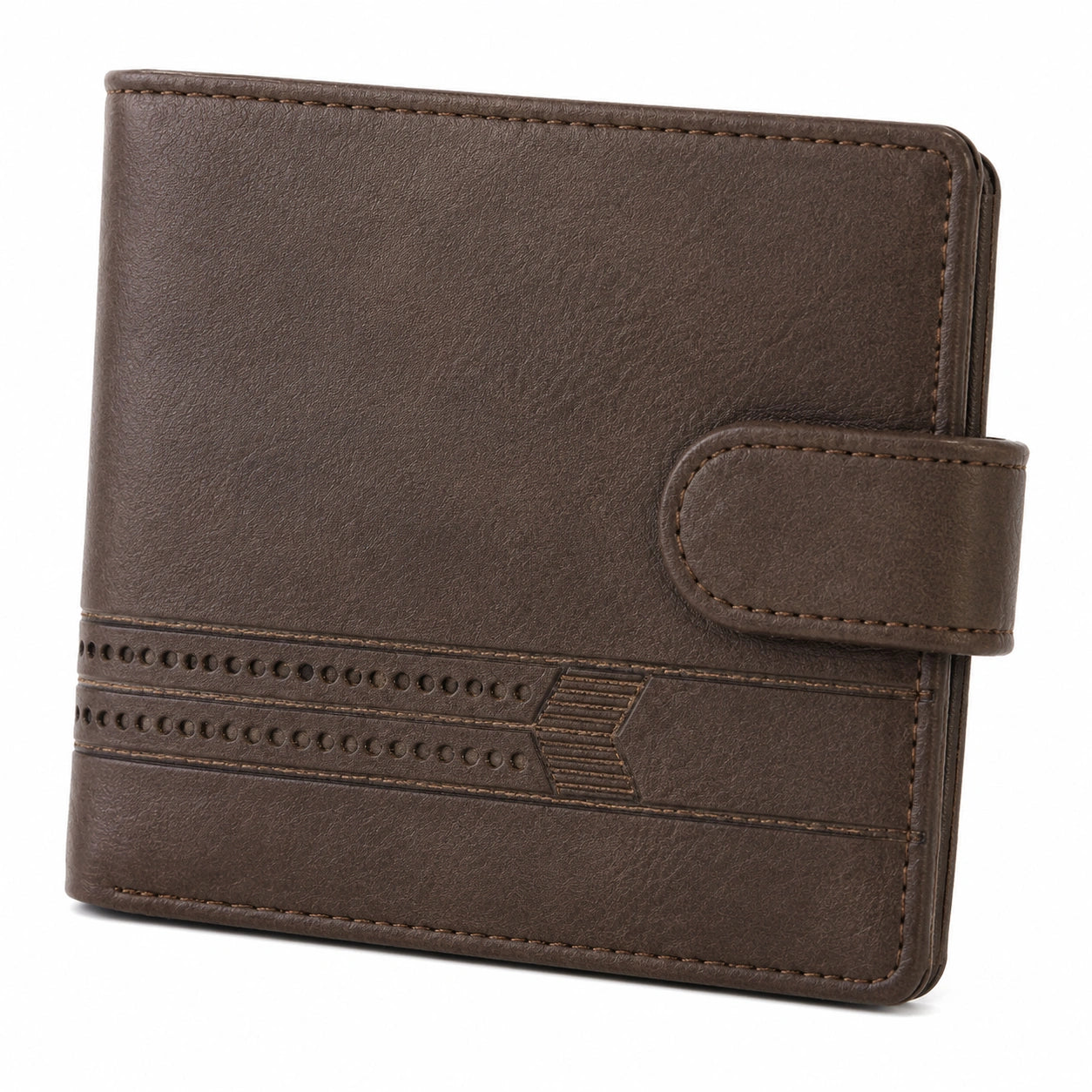 Portafoglio da uomo 12 x 2 x 10 cm effetto pelle marrone con linguetta stile classico