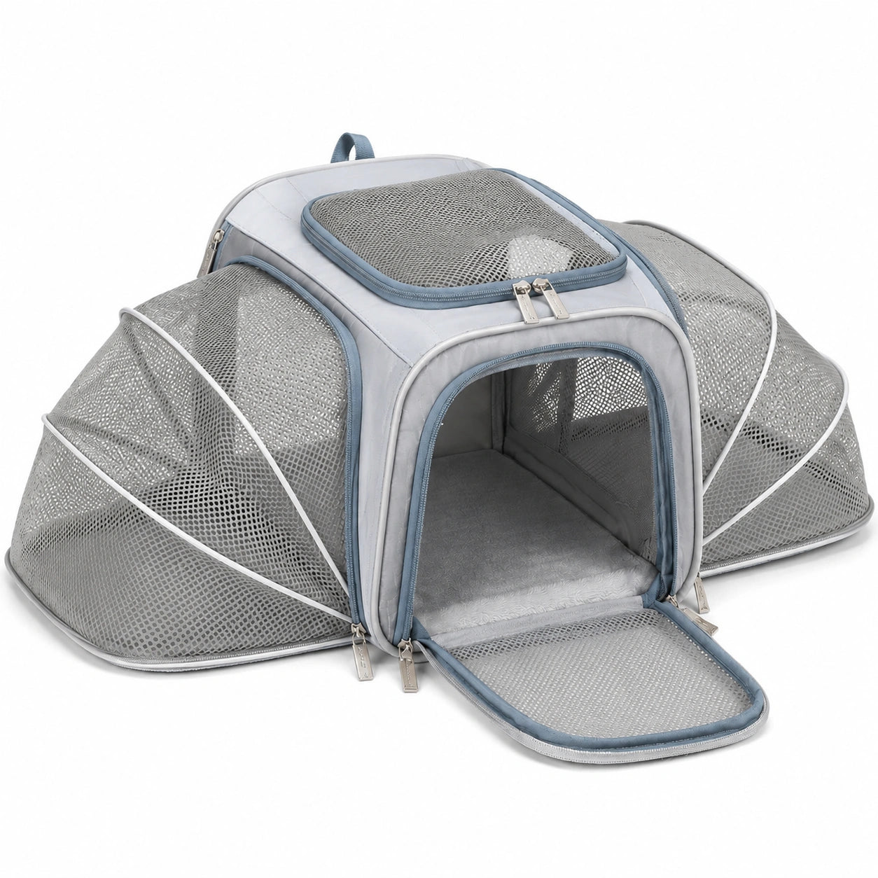 Trasportino per animali 50 x 30 x 30 cm in tessuto grigio con rete espandibile e pieghevole
