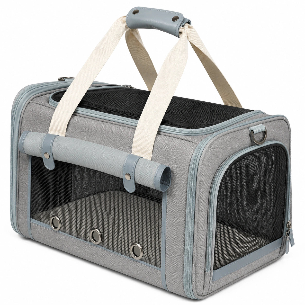 Trasportino per animali 45 x 28 x 28 cm in tessuto grigio con rete ventilata - borsa portatile