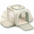 Trasportino pieghevole per animali 45 x 30 x 30 cm in tessuto e rete beige verde salvia con spazio espandibile