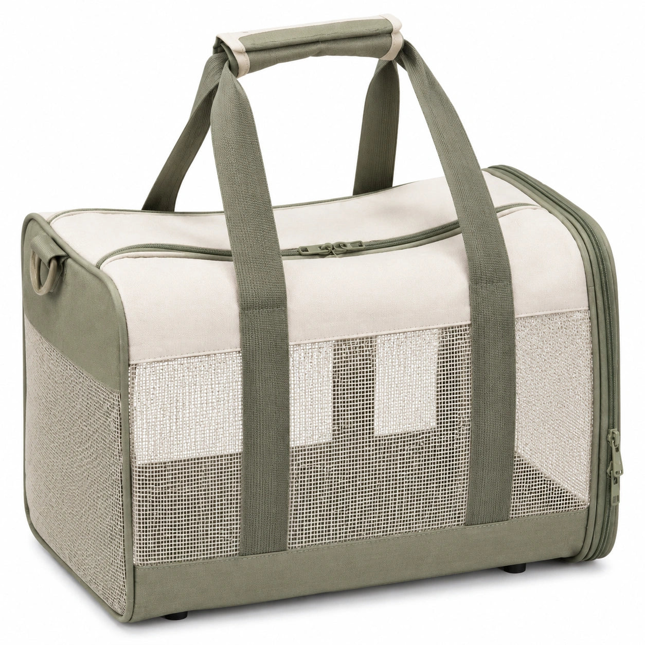 Borsa trasportino per animali 45 x 30 x 30 cm in tessuto e rete verde salvia beige pieghevole