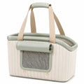 Trasportino per animali 45 x 28 x 32 cm in tessuto beige e verde salvia con rete e manici