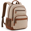 Zaino 30 x 16 x 40 cm in tessuto beige e marrone con tasche multiple per uso quotidiano
