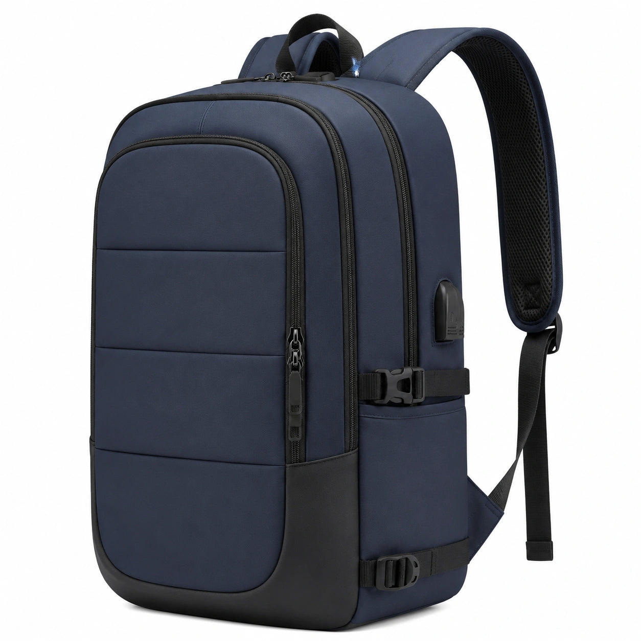 Zaino da viaggio 32 x 18 x 48 cm in tessuto blu navy con scomparti multipli e cinghie di compressione