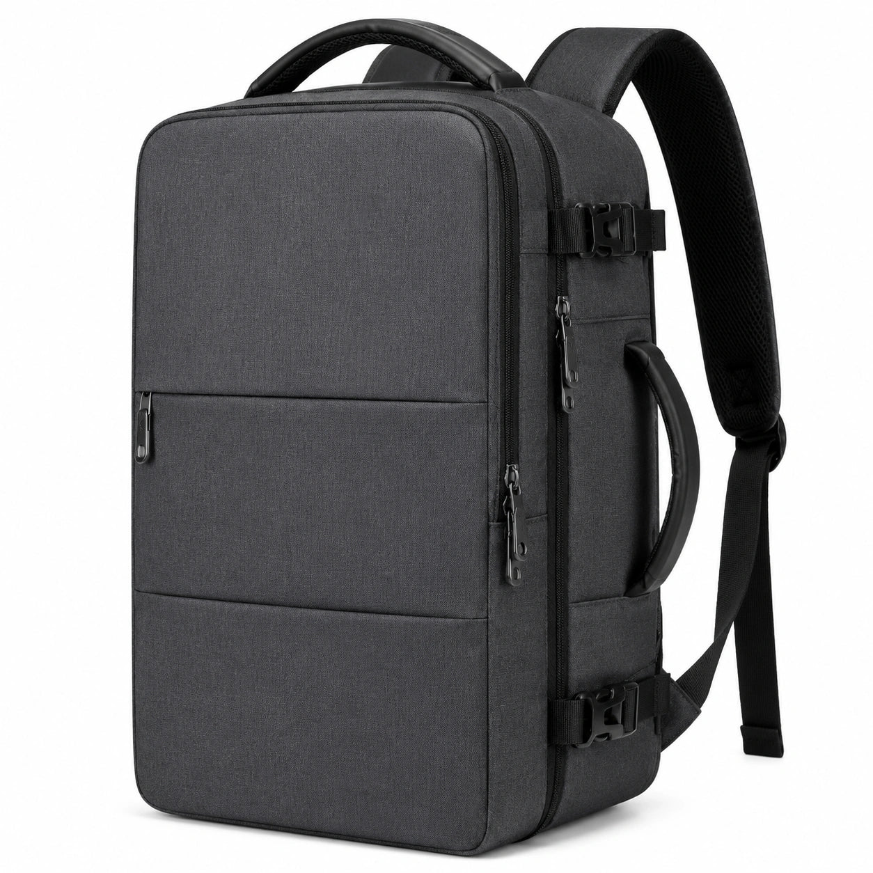 Zaino da viaggio 32 × 18 × 48 cm in tessuto sintetico nero con apertura a valigia